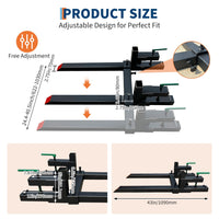 Fourches à Palettes 43" Garvee 2000 lb (907 kg) – Acier Robuste, Barre Stabilisation Réglable, Attache Rapide pour Tracteur & Skid-Steer