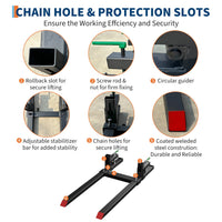 Fourches à Palettes 43" Garvee 2000 lb (907 kg) – Acier Robuste, Barre Stabilisation Réglable, Attache Rapide pour Tracteur & Skid-Steer