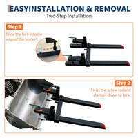 Fourches à Palettes 43" Garvee 2000 lb (907 kg) – Acier Robuste, Barre Stabilisation Réglable, Attache Rapide pour Tracteur & Skid-Steer