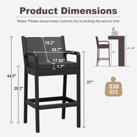 Garvee Ensemble de 2 tabourets de bar d'extérieur avec accoudoirs, en rotin PP tous temps, structure en métal thermolaqué, pour balcon et jardin, noir