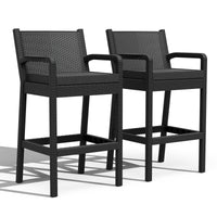 Garvee Ensemble de 2 tabourets de bar d'extérieur avec accoudoirs, en rotin PP tous temps, structure en métal thermolaqué, pour balcon et jardin, noir
