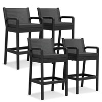 Garvee Ensemble de 2 tabourets de bar d'extérieur avec accoudoirs, en rotin PP tous temps, structure en métal thermolaqué, pour balcon et jardin, noir