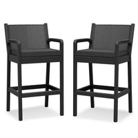 Garvee Ensemble de 2 tabourets de bar d'extérieur avec accoudoirs, en rotin PP tous temps, structure en métal thermolaqué, pour balcon et jardin, noir