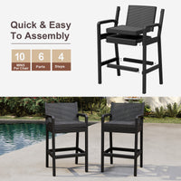Garvee Ensemble de 2 tabourets de bar d'extérieur avec accoudoirs, en rotin PP tous temps, structure en métal thermolaqué, pour balcon et jardin, noir