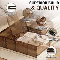 Garvee Boîtes de rangement sous lit en plastique transparent avec roulettes, pliables, grand espace de rangement pour chambres et petits espaces