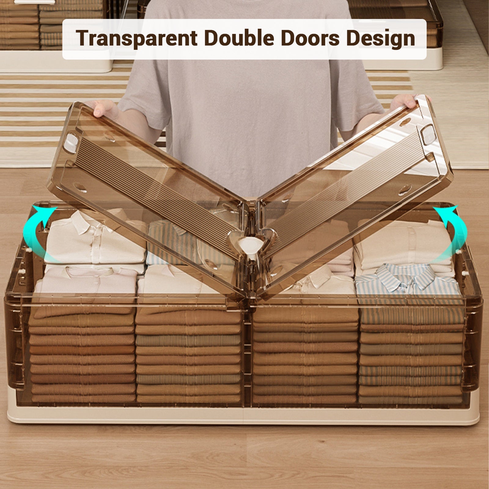 Garvee Boîtes de rangement sous lit en plastique transparent avec roulettes, pliables, grand espace de rangement pour chambres et petits espaces