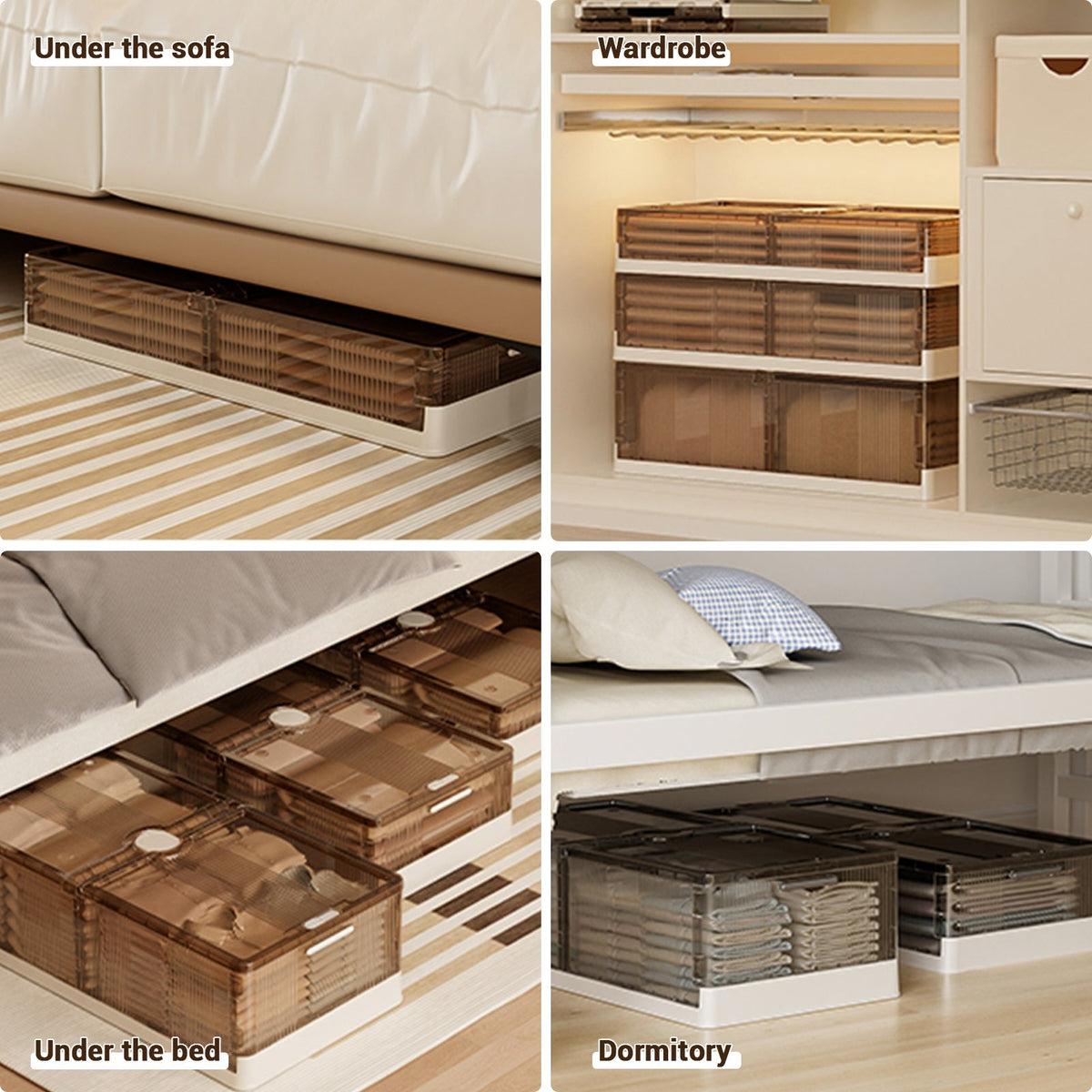 Garvee Boîtes de rangement sous lit en plastique transparent avec roulettes, pliables, grand espace de rangement pour chambres et petits espaces
