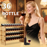 Casier à vin empilable Garvee 36 bouteilles en bois massif naturel à 4 niveaux, idéal pour la cuisine et le bar.