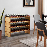 Casier à vin empilable Garvee 36 bouteilles en bois massif naturel à 4 niveaux, idéal pour la cuisine et le bar.
