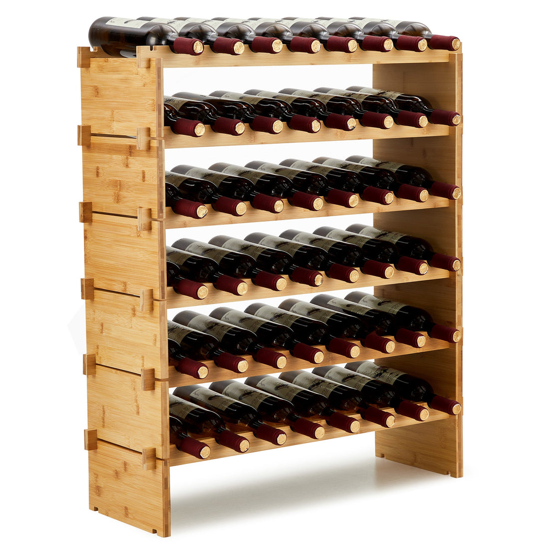 Casier à vin empilable Garvee 48 bouteilles en bois massif naturel à 6 niveaux, idéal pour la cuisine et le bar.