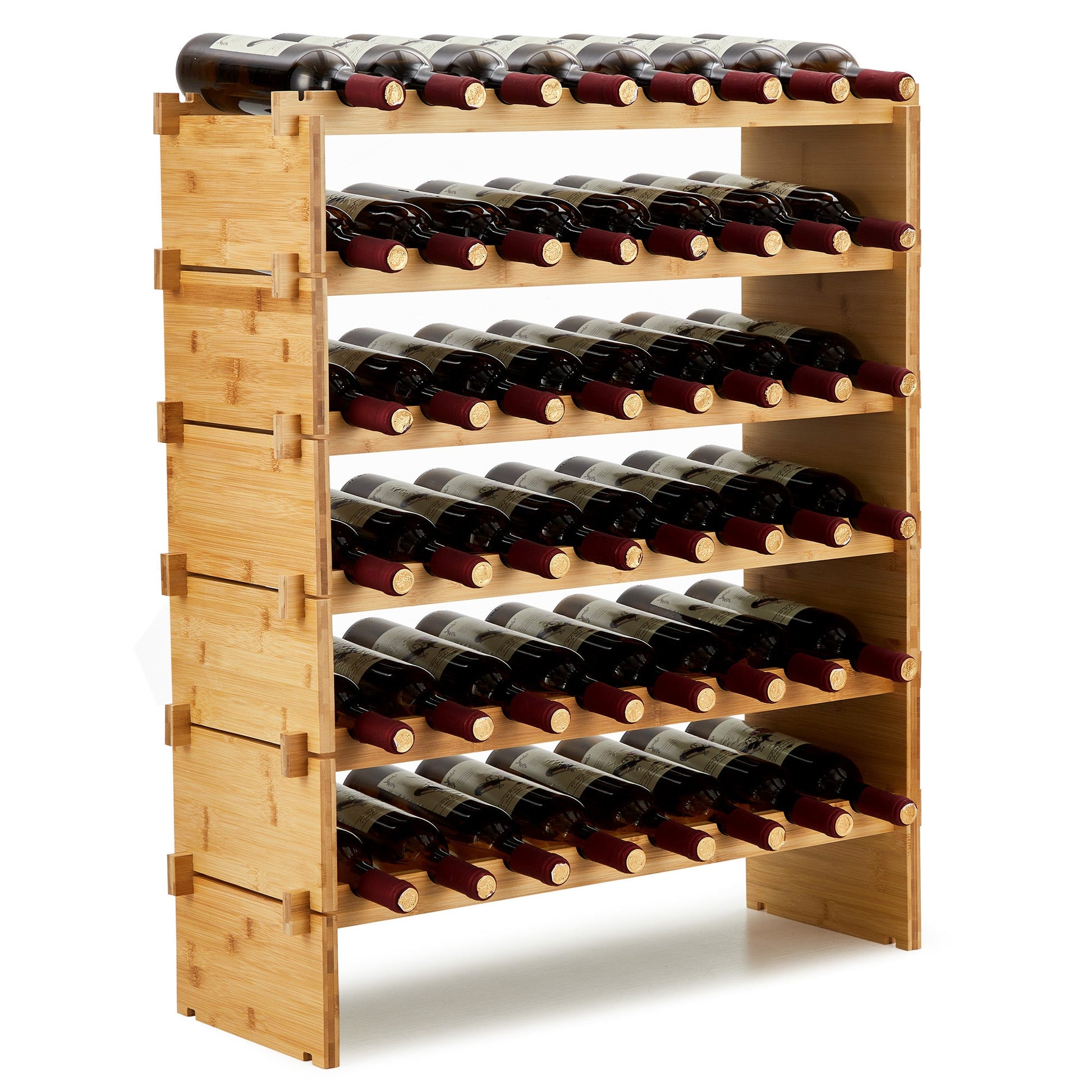 Casier à vin empilable Garvee 48 bouteilles en bois massif naturel à 6 niveaux, idéal pour la cuisine et le bar.