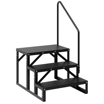 Garvee Escalier portable pour camping-car et spa, 3 marches antidérapantes avec rampe, structure en aluminium, capacité 300 kg