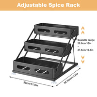 Étagère à épices Garvee à 3 niveaux en acier au carbone, hauteur réglable de 25,4 à 27,4 cm, noire, pour comptoirs de cuisine