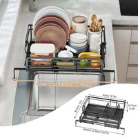 Égouttoir à vaisselle Garvee en acier inoxydable réglable de 42 à 50 cm (16,5 à 19,7 pouces), noir, idéal pour les appartements et les camping-cars, gain de place.