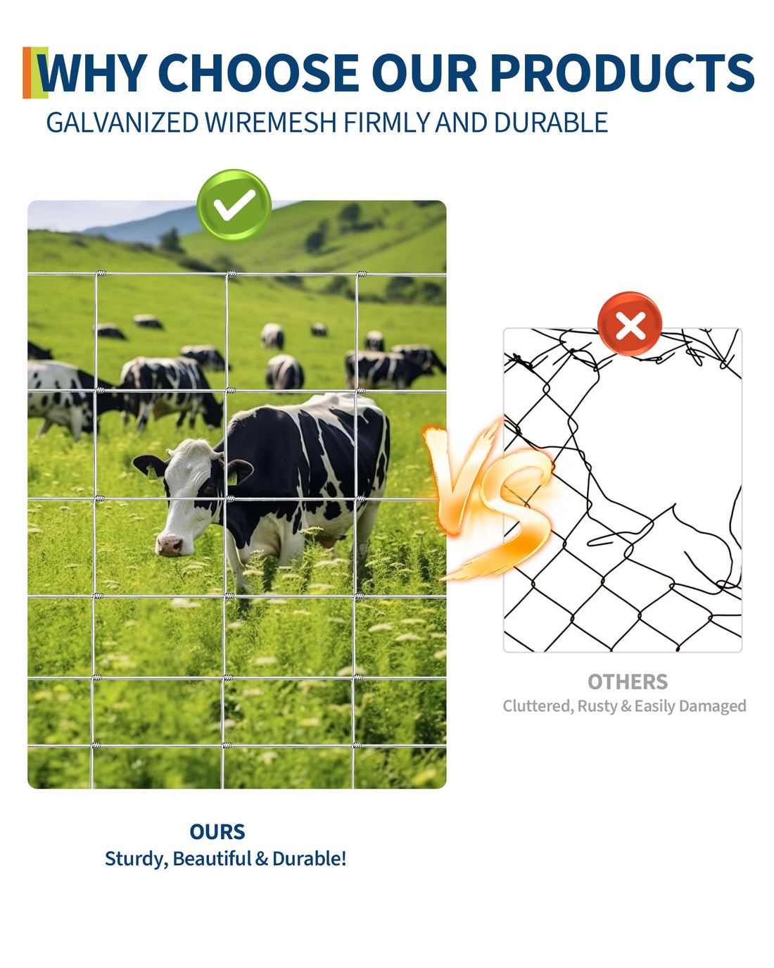 Garvee Grillage Agricole Galvanisé Renforcé 1,2 x 100 m, Clôture pour Chèvres, Porcs et Cerfs, Maille Zinguée pour Protection du Bétail