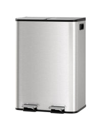 Garvee Poubelle double 2 x 30,3 L en acier inoxydable avec couvercle pour la cuisine et le bureau, argentée, compacte et durable