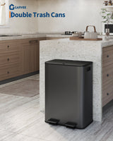 Garvee Poubelle double 2 x 30,3 L en acier inoxydable avec couvercle, mécanisme à pédale pour la cuisine et le bureau, noir mat - Noir