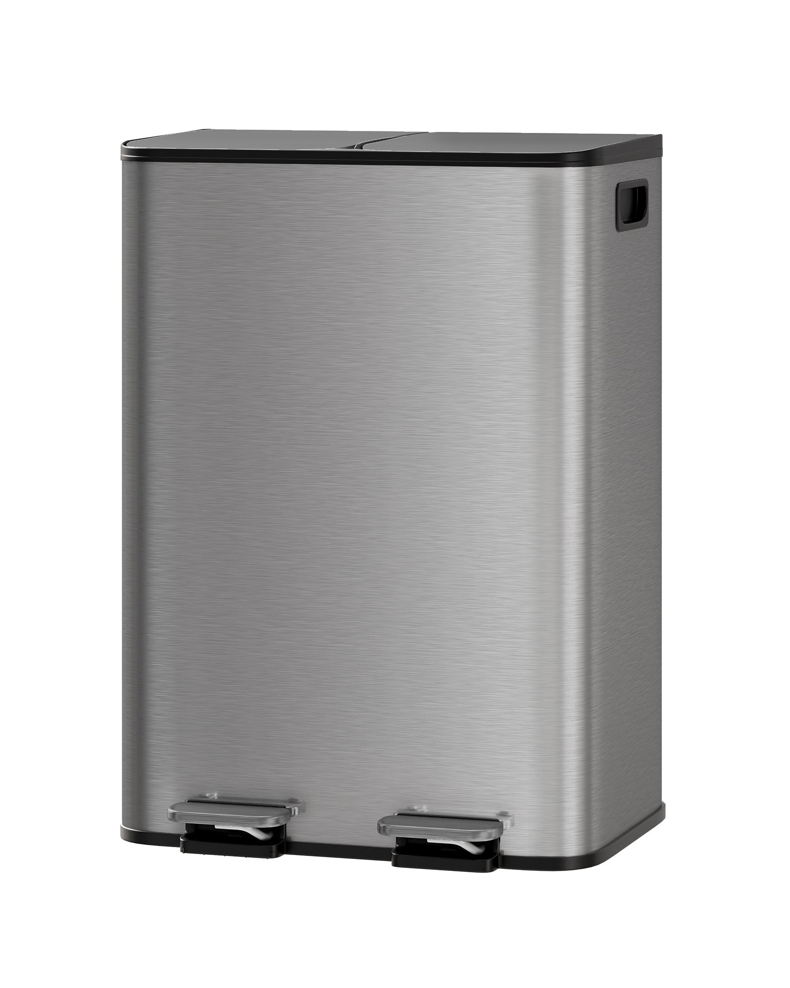 Poubelle double Garvee 2 x 8 gallons en acier inoxydable avec couvercle pour la cuisine et le bureau, gris mat, durable et résistante aux rayures, fermeture douce, compacte