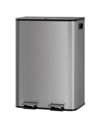 Poubelle double Garvee 2 x 8 gallons en acier inoxydable avec couvercle pour la cuisine et le bureau, gris mat, durable et résistante aux rayures, fermeture douce, compacte