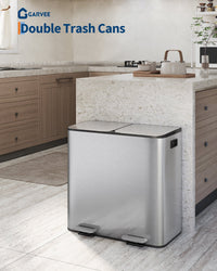 Garvee poubelle double en acier inoxydable, 2 × 40,1 L, couvercle et pédale, pour cuisine et bureau, 64,3 × 40,2 × 64 cm