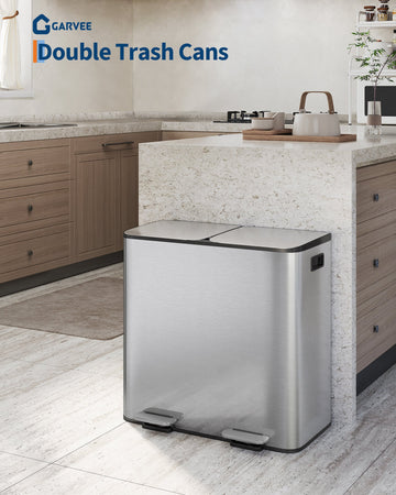 Garvee poubelle double en acier inoxydable, 2 × 40,1 L, couvercle et pédale, pour cuisine et bureau, 64,3 × 40,2 × 64 cm