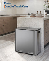 Garvee Poubelle double en acier inoxydable 2 x 40,1 L avec couvercle et pédale pour le recyclage de la cuisine, compacte, gris mat - Gris