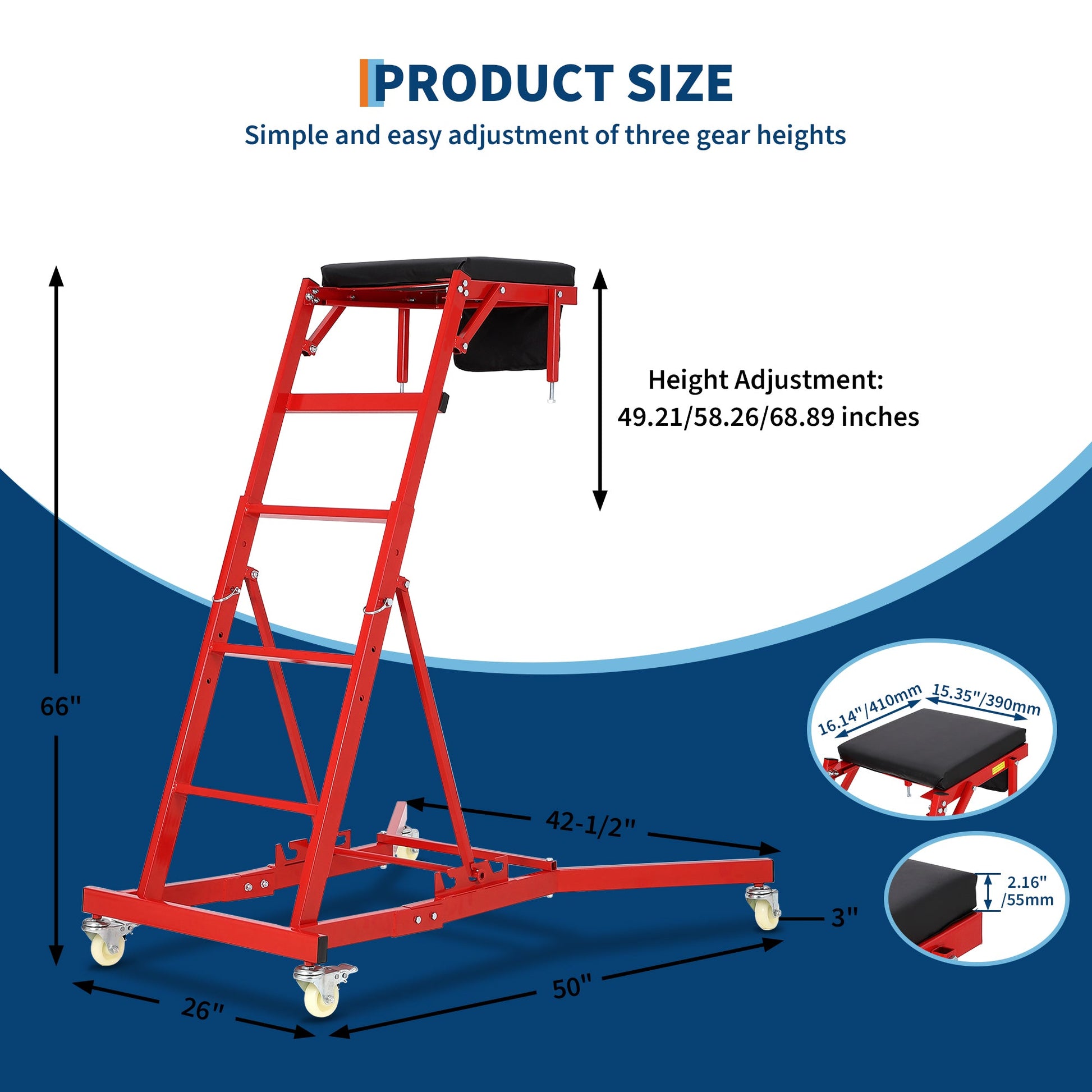 Chariot de mécanicien Garvee Automotive, capacité de 180 kg, réglable, 3 angles d'inclinaison, châssis en acier, rembourré, sac à outils inclus pour atelier et garage