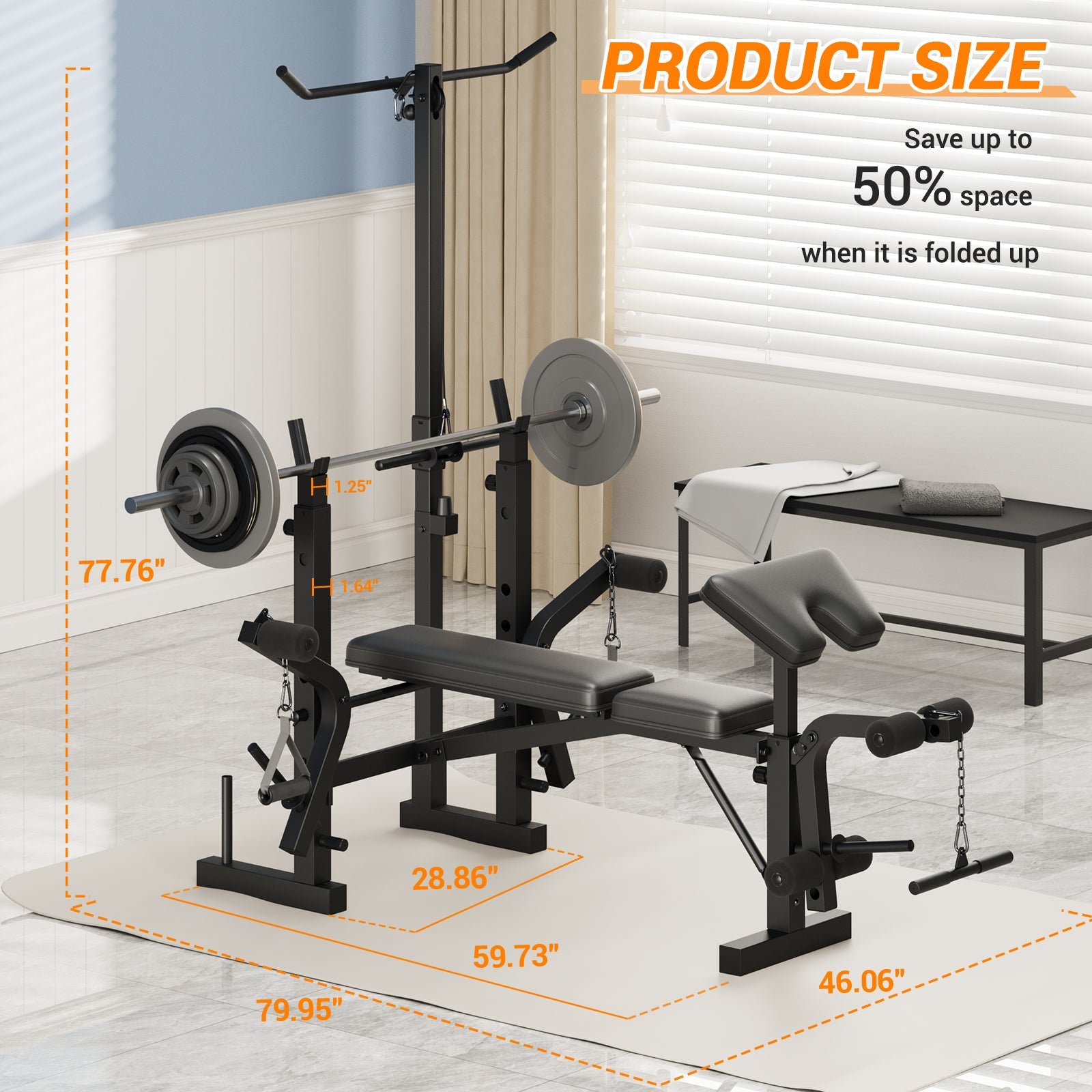 Banc de musculation Garvee 7 en 1 avec extension et flexion des jambes pour la musculation à domicile, réglable et pliable, structure en acier 408 kg, noir