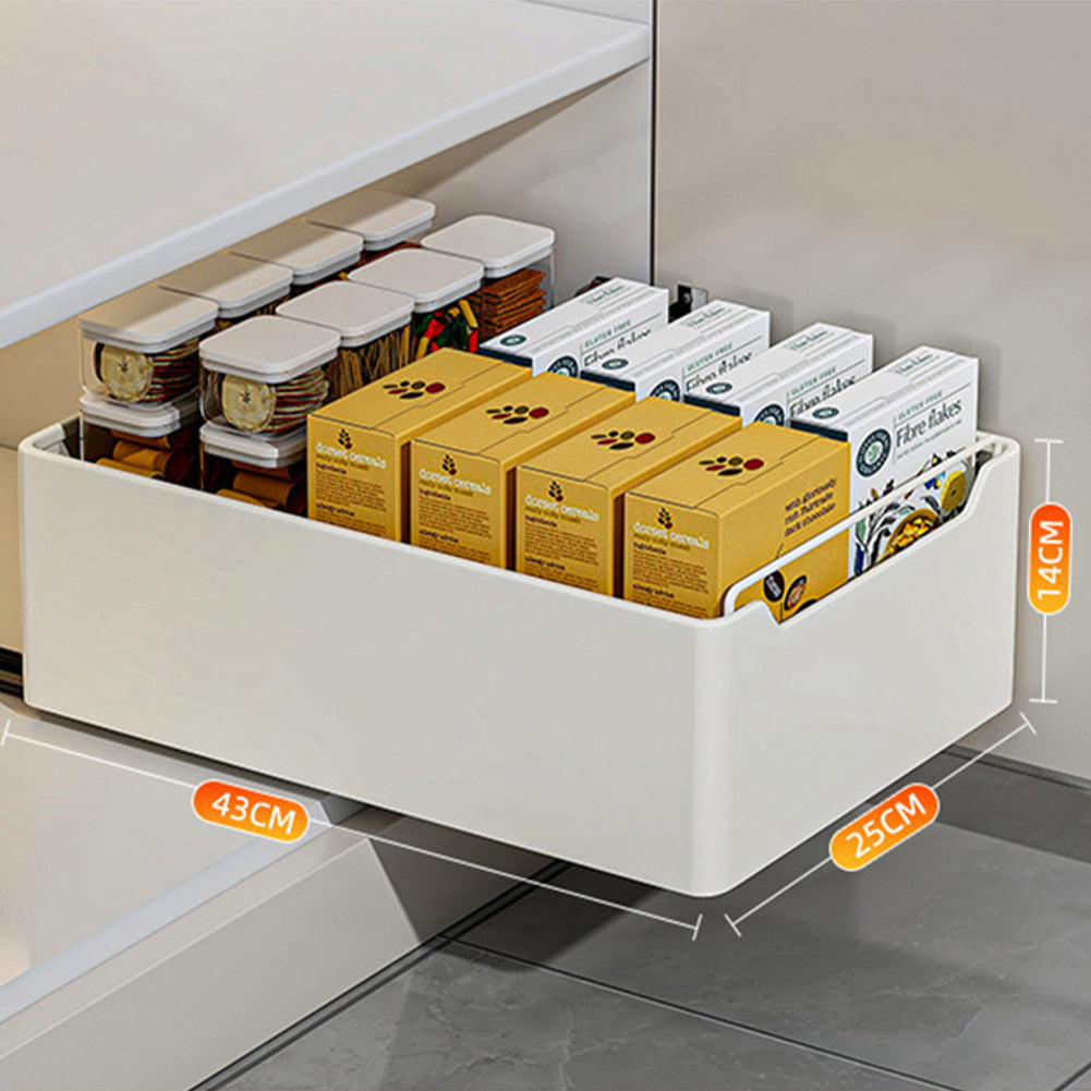 Garvee Tiroir de cuisine extensible, organisateur de cuisine extensible, sans perçage, blanc, 25cm L x 43cm P x 14cm H