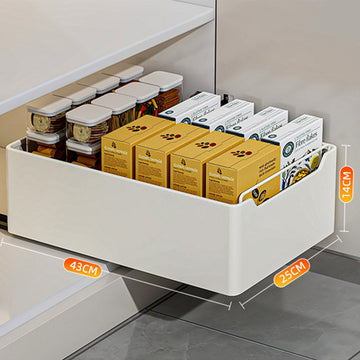Garvee Tiroir de cuisine extensible, organisateur de cuisine extensible, sans perçage, blanc, 25cm L x 43cm P x 14cm H