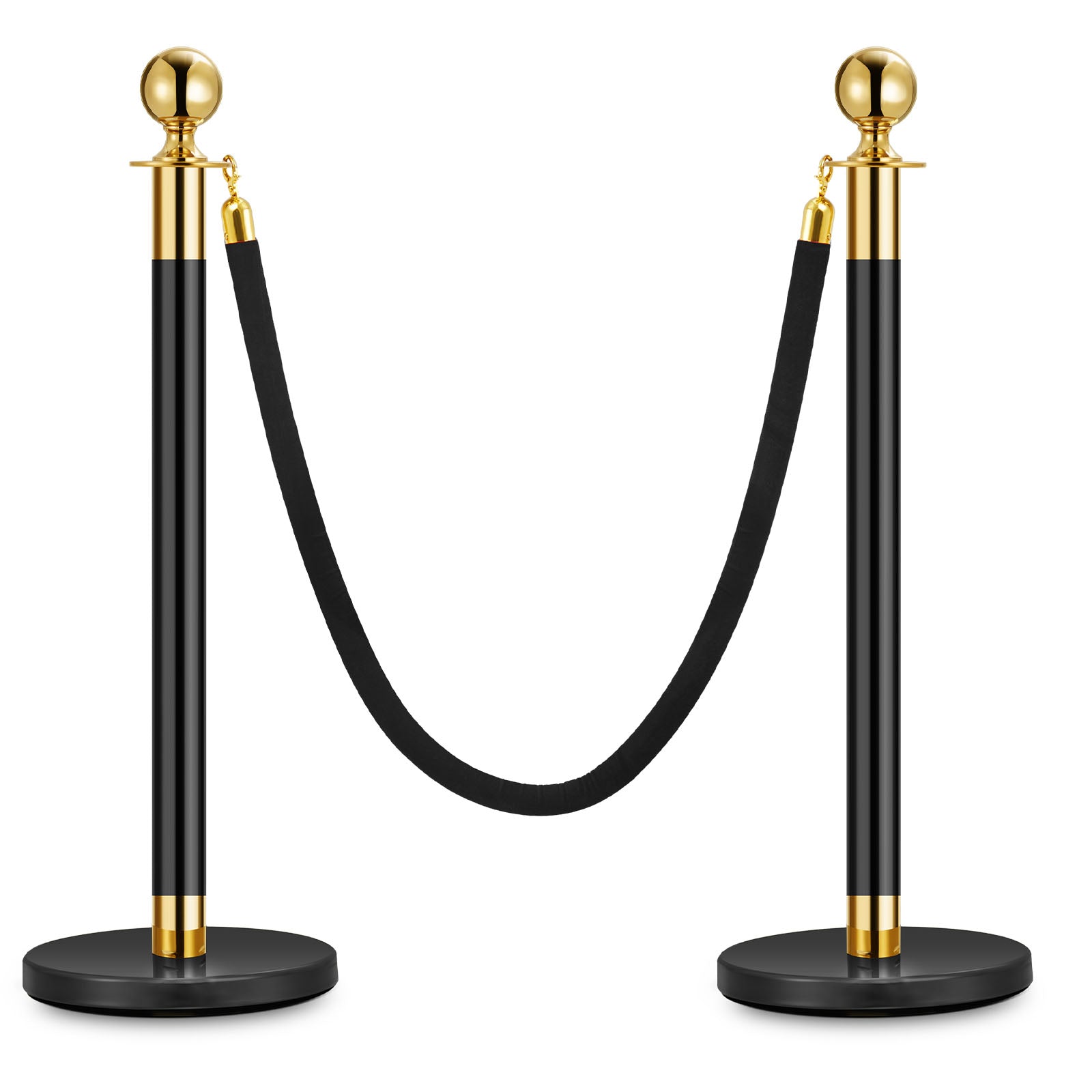 Poteaux Garvee avec corde en velours noir, 1,5 m, acier inoxydable, base robuste et lestable pour événements et fêtes