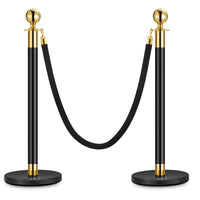 Poteaux Garvee avec corde en velours noir, 1,5 m, acier inoxydable, base robuste et lestable pour événements et fêtes