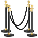 Poteaux Garvee avec corde en velours noir, 1,5 m, acier inoxydable, base robuste et lestable pour événements et fêtes - Noir | Lot de 2 poteaux | 1 cordon