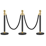 Garvee Lot de 3 Poteaux de Guidage Noir et Or avec 2 Cordons en Velours 1,5 m, Base Lestée, Barrières pour Files d’Attente et Événements - noir | Lot de 3 poteaux | 2 cordons