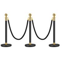 Garvee Lot de 3 Poteaux de Guidage Noir et Or avec 2 Cordons en Velours 1,5 m, Base Lestée, Barrières pour Files d’Attente et Événements