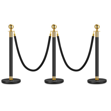 Garvee Lot de 3 Poteaux de Guidage Noir et Or avec 2 Cordons en Velours 1,5 m, Base Lestée, Barrières pour Files d’Attente et Événements