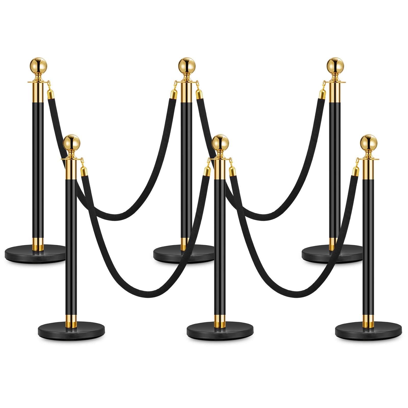 Garvee Lot de 3 Poteaux de Guidage Noir et Or avec 2 Cordons en Velours 1,5 m, Base Lestée, Barrières pour Files d’Attente et Événements