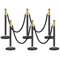Garvee Lot de 3 Poteaux de Guidage Noir et Or avec 2 Cordons en Velours 1,5 m, Base Lestée, Barrières pour Files d’Attente et Événements