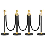 Poteaux de 4 pièces Garvee avec corde en velours noir, acier inoxydable, 1,5 m, noirs, barrières pour fêtes et événements - Noir | Lot de 4 poteaux | 3 cordons