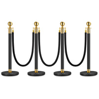 Poteaux de 4 pièces Garvee avec corde en velours noir, acier inoxydable, 1,5 m, noirs, barrières pour fêtes et événements