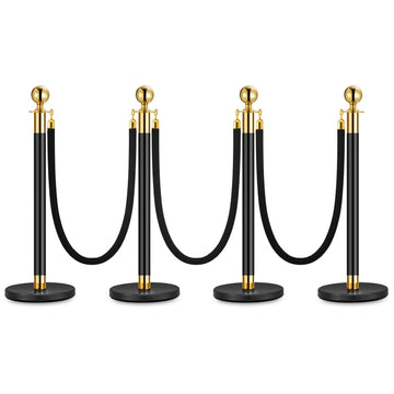 Poteaux de 4 pièces Garvee avec corde en velours noir, acier inoxydable, 1,5 m, noirs, barrières pour fêtes et événements