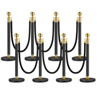 Poteaux de 4 pièces Garvee avec corde en velours noir, acier inoxydable, 1,5 m, noirs, barrières pour fêtes et événements