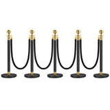 Garvee Lot de 5 Poteaux de Guidage Noirs avec 4 Cordons en Velours Noir 1,5 m, Barrières de Séparation pour Événements et Files d’Attente - noir | Lot de 5 poteaux | 4 cordons