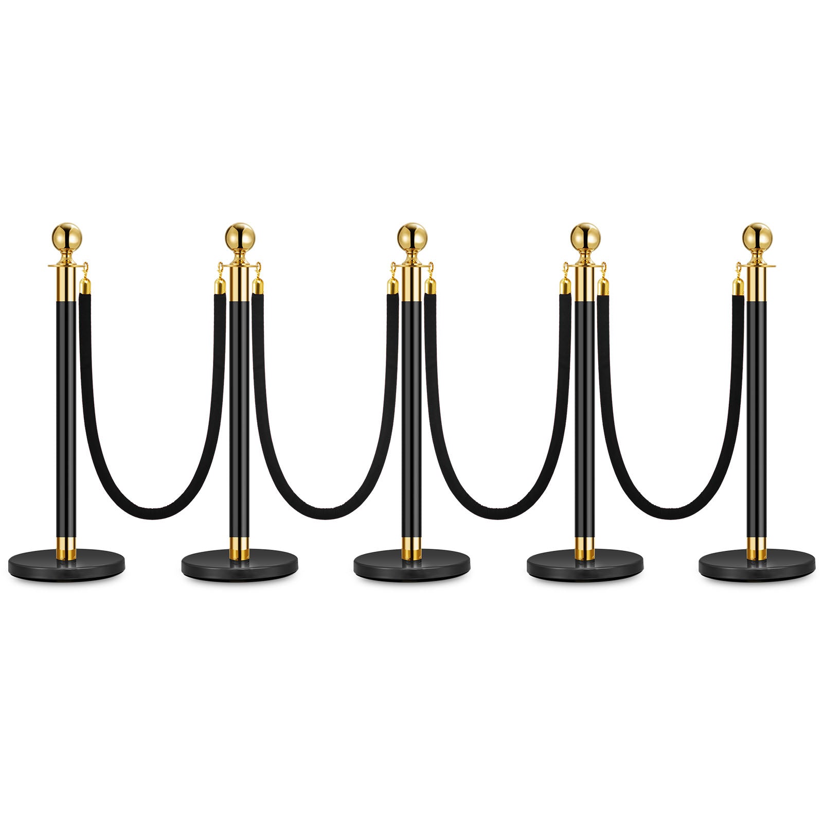 Garvee Lot de 5 Poteaux de Guidage Noirs avec 4 Cordons en Velours Noir 1,5 m, Barrières de Séparation pour Événements et Files d’Attente