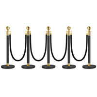 Garvee Lot de 5 Poteaux de Guidage Noirs avec 4 Cordons en Velours Noir 1,5 m, Barrières de Séparation pour Événements et Files d’Attente