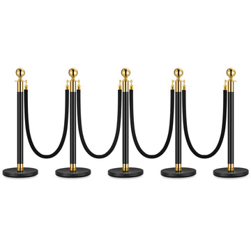 Garvee Lot de 5 Poteaux de Guidage Noirs avec 4 Cordons en Velours Noir 1,5 m, Barrières de Séparation pour Événements et Files d’Attente