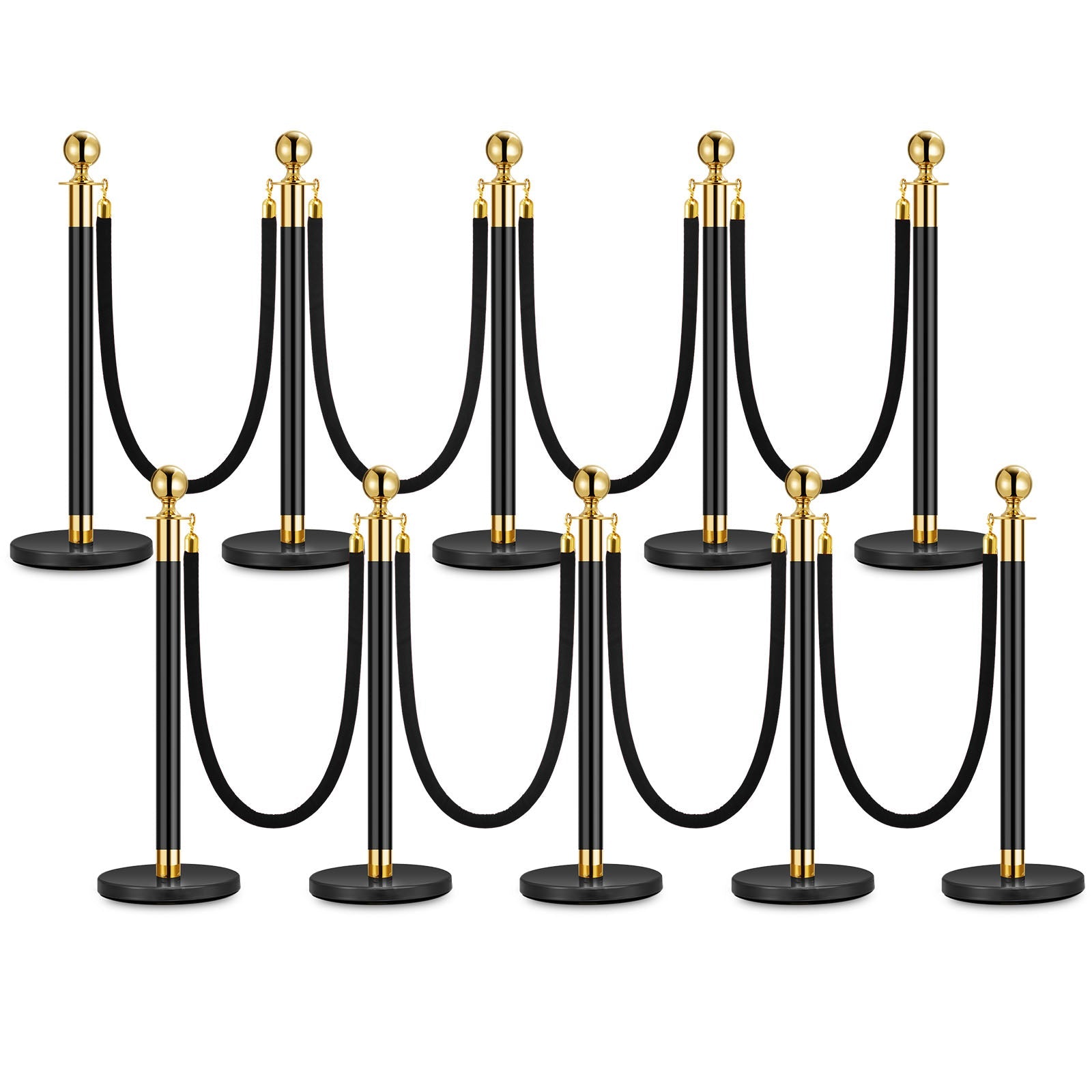 Garvee Lot de 5 Poteaux de Guidage Noirs avec 4 Cordons en Velours Noir 1,5 m, Barrières de Séparation pour Événements et Files d’Attente