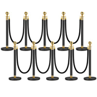 Garvee Lot de 5 Poteaux de Guidage Noirs avec 4 Cordons en Velours Noir 1,5 m, Barrières de Séparation pour Événements et Files d’Attente