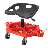 Garvee Tabouret roulant d'atelier, charge 136 kg, hauteur réglable de 48 à 64 cm, siège ergonomique, structure en acier, plateau à outils, rouge