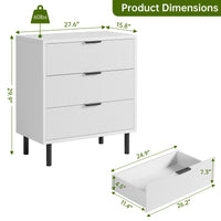 Garvee commode à 3 tiroirs cannelés avec pieds en métal et système anti-basculement, pour la chambre, 70 × 40 × 76 cm, blanc